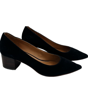 Black Heels Women’s Size 8.5 Shoes Pumps Suede Like Crown Vintage Pointed Toe